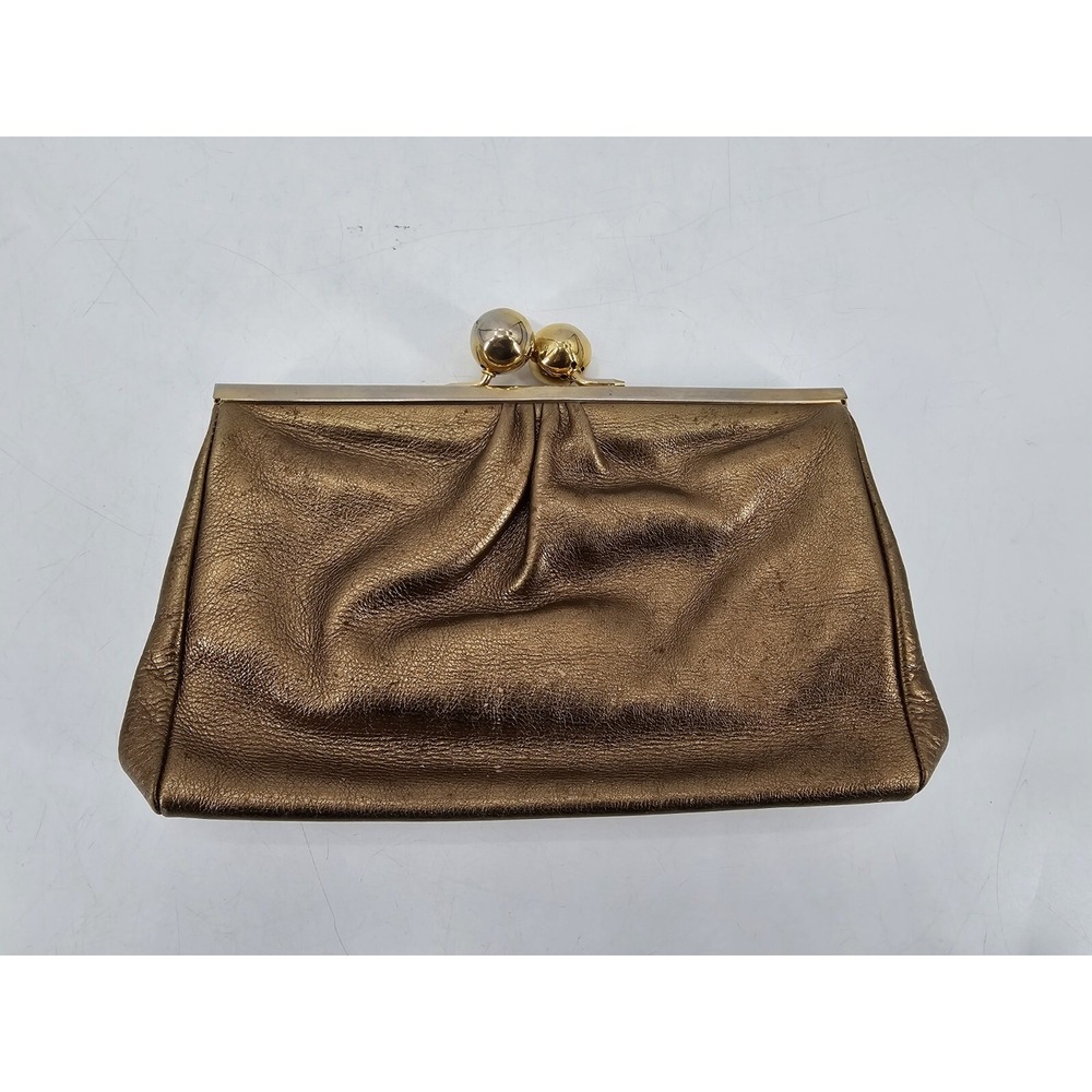 VINTAGE FURLA CLUTH GENUINE LEATHER MADE IN ITALY METTALIC GOLD